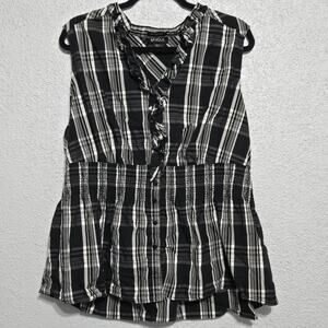 Unique Spectrum Womens Frilly Ruffled Plaid Button Up Top Size 22/24 Cottagecore